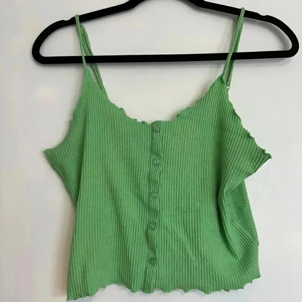 Nukisa Rib-Knit Lettuce-Trim Tank Top  NWOT